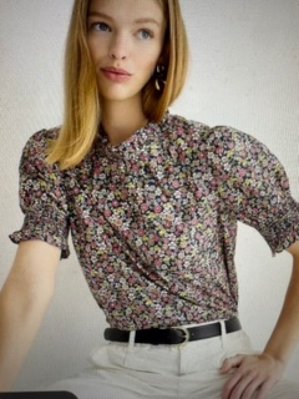 EUC- J. Crew Smocked puff-sleeve cotton poplin top in meadow floral, M